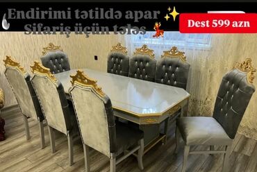 Masa və oturacaq dəstləri: Qonaq otağı üçün, Yeni, Açılmayan, Dördbucaq masa, 6 stul — 5