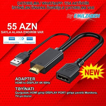 Digər kompüter aksesuarları: Adapter "HDMI to Display Port 4K 60Hz" 🚚Metrolara və ünvana çatdırılma