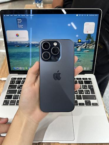 IPhone 15 Pro, Б/у, 128 ГБ, Blue Titanium, Защитное стекло, Чехол, 85 %