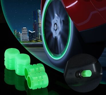 Другие аксессуары для шин, дисков и колес: Фосфорные Колпачки на ниппель универсальные светящиеся, в комплекте 4