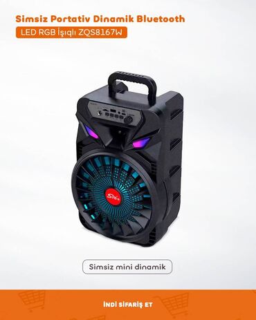 Səs avadanlığı: Simsiz Portativ Dinamik Bluetooth LED RGB İşıqlı ZQS8167W 🔸 Simsiz