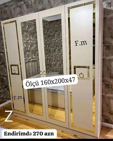 Dolablar: Yeni, 4 qapılı, Güzgülü, Bej, Açılan, Düz dolab — 1