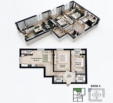 75: 3 комнаты, 75 м², АЮ Гранд Элитка, 9 этаж — 2