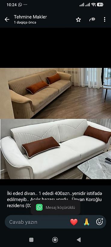 İki eded divan. 1 ededi 400azn. yenidir istifadə edilmeyib. Acılır lalafo.az -da İki eded divan. 1 ededi 400azn. yenidir istifadə edilmeyib. Acılır