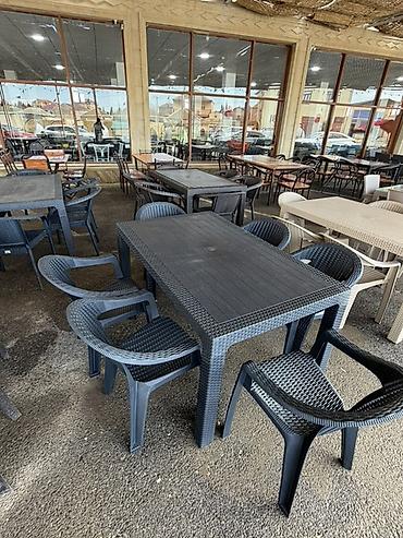 Plastik rattan şəkilli masa‑stul dəsti - Tərkibi: 1 ədəd düzbucaqlı