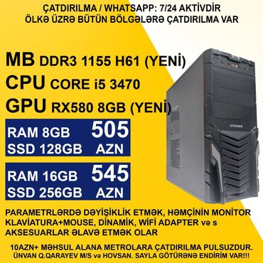 kompüter keys: ⭐Core i7 3770/8GB Ram/128GB SSD/RX580 – 505 AZN ⭐Core i7 3770/16GB