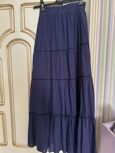 женские юбки тюльпан: Uzun ətək – tünd göy rəngdə 1 defe geyinilib - Stil: Boho/kat-qatlı