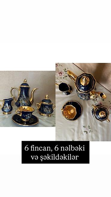 Çay dəsti, rəng - Göy, Farfor