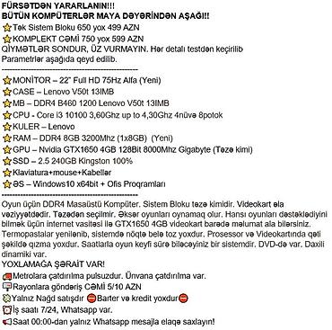 Masaüstü kompüterlər və iş stansiyaları: FÜRSƏTDƏN YARARLANIN!!! BÜTÜN KOMPÜTERLƏR MAYA DƏYƏRİNDƏN AŞAĞI!! ⭐Tək — 2