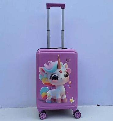 Rančevi, torbe i koferi: Dečji kofer na točkiće – jednorog motiv - Tvrda školjka u ljubičastoj — 1