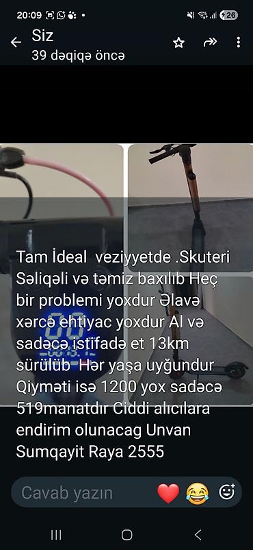 sukuter: Elektrik skuter satılır. Skuter səliqəli və təmiz istifadə olunub — 1