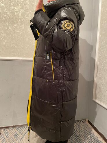 длинное трикотажное платье с капюшоном: Пуховик, Длинная модель, С капюшоном, XL