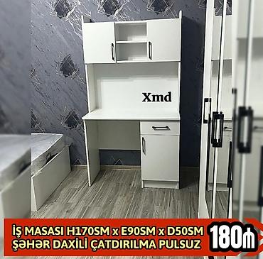 ofis masalari: Ağ rəngdə funksional iş masası və üst modul: - Ölçülər: H170 sm x E90 — 1