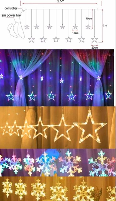 Praznična dekoracija: Led zavese sa raznim visecim oblicima, duzina 3m, cena 3300 — 7