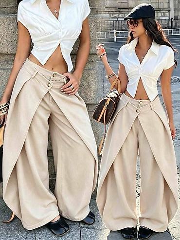 ženske pantalone: Ženske pantalone širokog kroja sa preklopom – statement model 2400din — 1