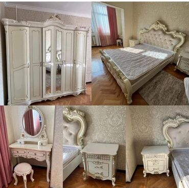 Мебель: Двуспальная кровать, Трюмо, Шкаф, 2 тумбы, Б/у