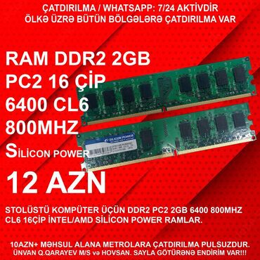 Operativ yaddaş (RAM) 2 GB, < 1333 Mhz, DDR2, PC üçün
