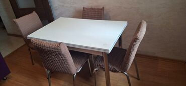Столы и стулья: Для кухни, Б/у, Квадратный стол, 4 стула, Азербайджан
