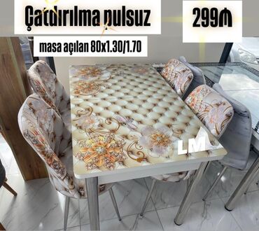 стол студент: Mətbəx üçün, Yeni, Açılan, Dördbucaq masa, 4 stul