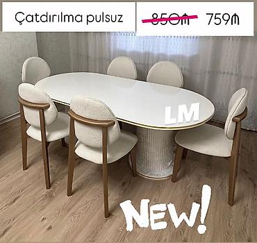 yemek stol: Qonaq otağı üçün, Yeni, Açılmayan, Oval masa, 6 stul — 1