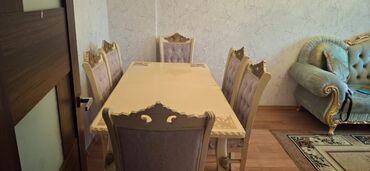 masa dəst: Qonaq otağı üçün, İşlənmiş, Dördbucaq masa, 6 stul, Azərbaycan