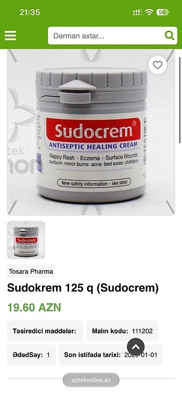 Sudokrem 125 q (Sudocrem) – antiseptik sağaldıcı krem. İstifadə