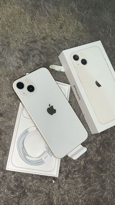 Apple iPhone: IPhone 13, Б/у, 128 ГБ, Белый, Чехол, Коробка, 87 %