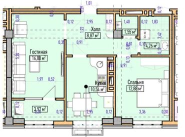 снять квартиру без риэлтора: 2 комнаты, 59 м², Элитка, 10 этаж, ПСО (под самоотделку)