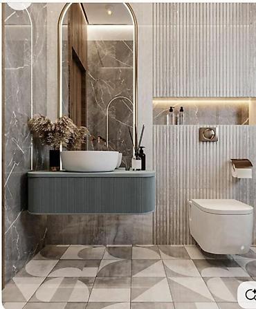 hamam ucun aksessuarlar: Müasir hamam mebeli – asma (divardan quraşdırılan) lavabo dolabları və — 4