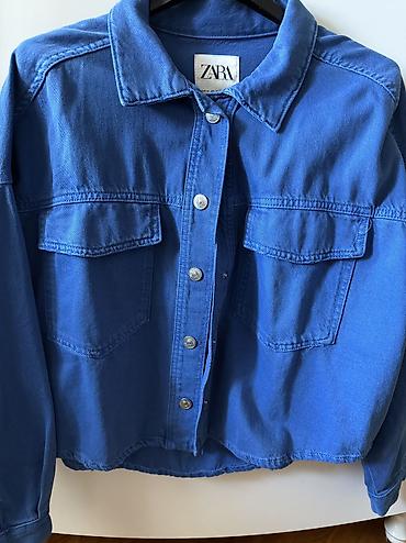 zara bot: ZARA markalı mavi denim köynək/gödəkçə. - Klassik yaxalı dizayn - Ön — 1