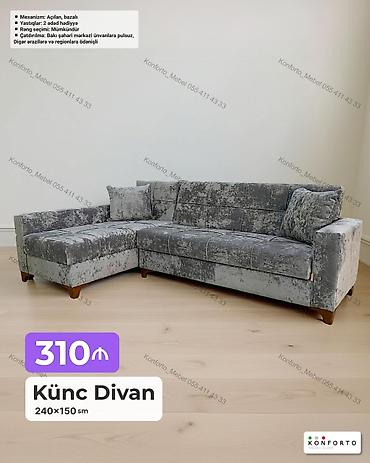 Ev üçün mebel: Künc divan – 240×150 sm - Mexanizm: açılan, bazalı (yataq funksiyalı — 1