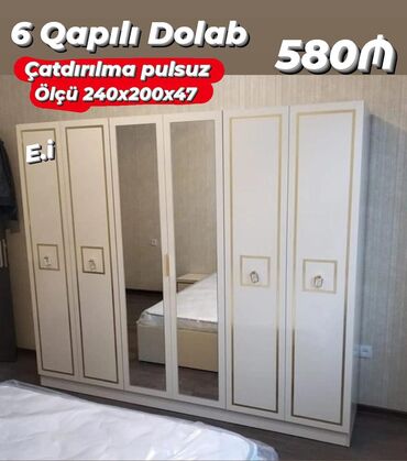 6 qapılı dolab: Dolab yeni qarderob paltar dolabı güzgülü 6 qapılı