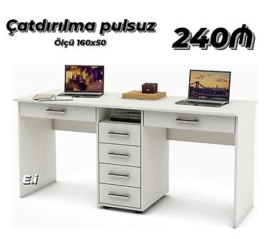 stol masa: - İki iş sahəli kompüter/iş masası - Rəng: ağ - Ölçü: 160×50 - — 1
