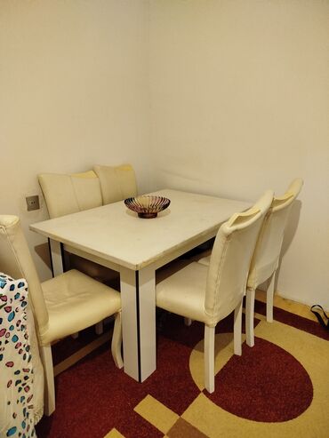 стеклянный стол офисный: Qonaq otağı üçün, İşlənmiş, Açılmayan, Dördbucaq masa, 6 stul