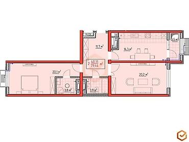2 комнаты, 79 м², Технопарк Элитка, 6 этаж, ПСО (под самоотделку)