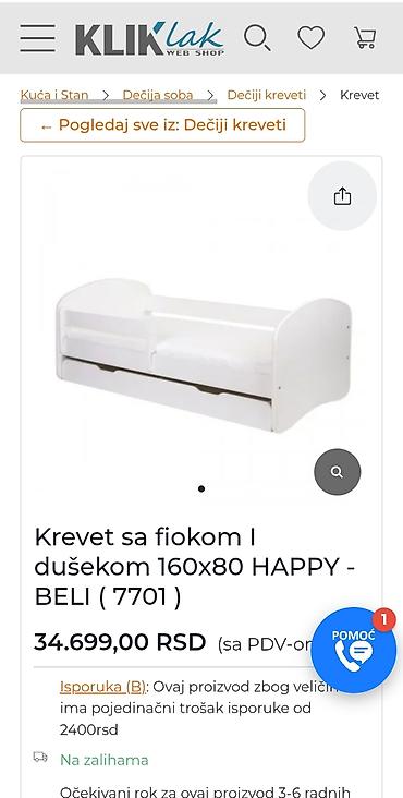 trikoi za balet i ples: Krevet sa fiokom i dušekom 160x80 HAPPY – beli (model 7701) - — 1