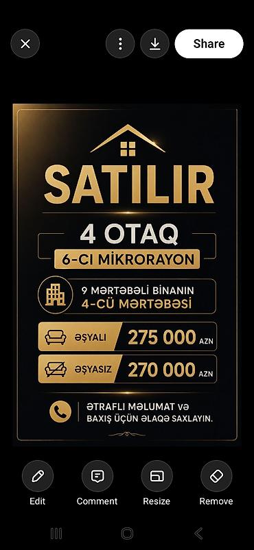 Mənzillər: Satılır: 4 otaqlı mənzil - Yer: 6-cı mikrorayon - Bina: 9 mərtəbəli — 2