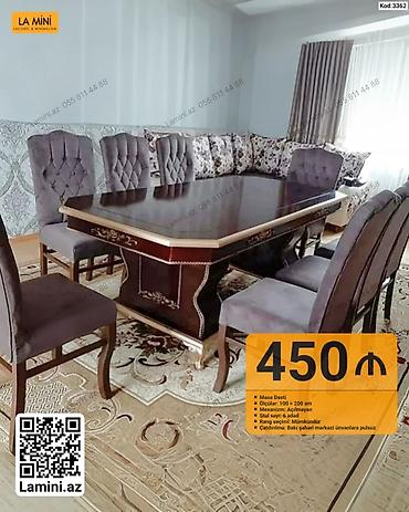 Mebel: Mebel dəsti – Masa və 6 ədəd stul - Masa ölçüləri: 100 × 200 sm - — 1