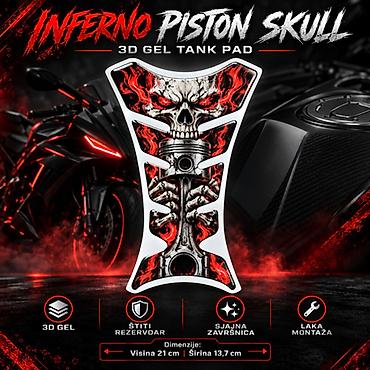 lanac za motor: Inferno Piston Skull 3D Gel Lobanja Tank Pad - 2867 Inferno Piston — 1