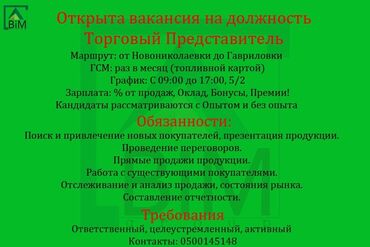 бишкек работы: Требуется Торговый агент, График: Пятидневка, Без опыта, Оплачиваемый отпуск, Полный рабочий день