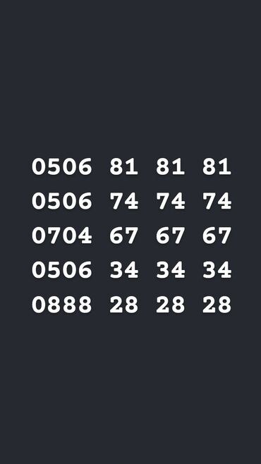 сим карты с тарифом: 0506 81 81 81 цена 12000сом 0506 74 74 74 цена 12000сом 0506 34 34 34