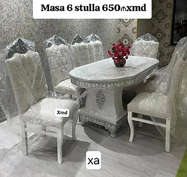 stolustu dəst: - Məhsul: Yemək otağı dəsti - Tərkib: 1 ədəd massiv, oymalı oval masa — 1