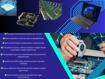Notebook və Kompüter Hardware Servis Xidməti Plata, RAM, SSD