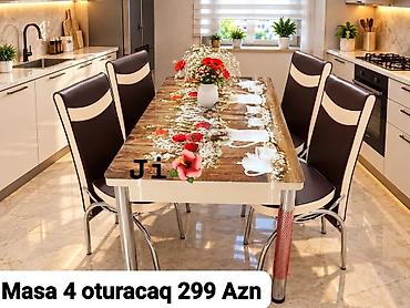 Mətbəx üçün modern masa və 4 ədəd oturacaq dəsti. - Masaüstü: ağac