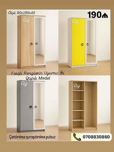 Ev üçün mebel: İki qapılı paltar şkafı - Ölçü: 90×195×45 sm - Daxili quruluş: bir — 1