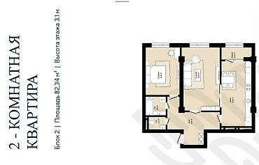 villa: 2 комнаты, 82 м², Асанбай мкр Элитка, 11 этаж, ПСО (под самоотделку) — 2