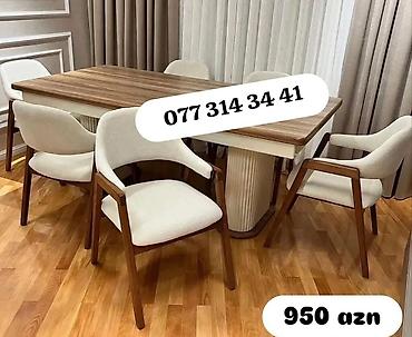 кухонная мебель баку: Yemək dəsti – 1 masa + 6 stul - Masa: düzbucaqlı, taxta teksturalı — 1