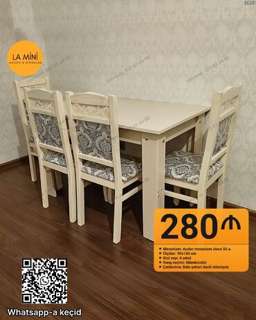 acilan masa: Qonaq otağı üçün, Açılan, Dördbucaq masa, 6 stul