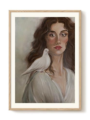 boks sekilleri: Portret tablo – “Qadın və Göyərçin”. 30x40 kətan kağız üzərində yağlı — 1