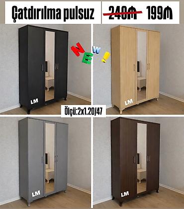 Ev üçün mebel: Üç qapılı güzgülü paltar şkafı - Rənglər: qara, açıq palıd, boz, tünd — 1
